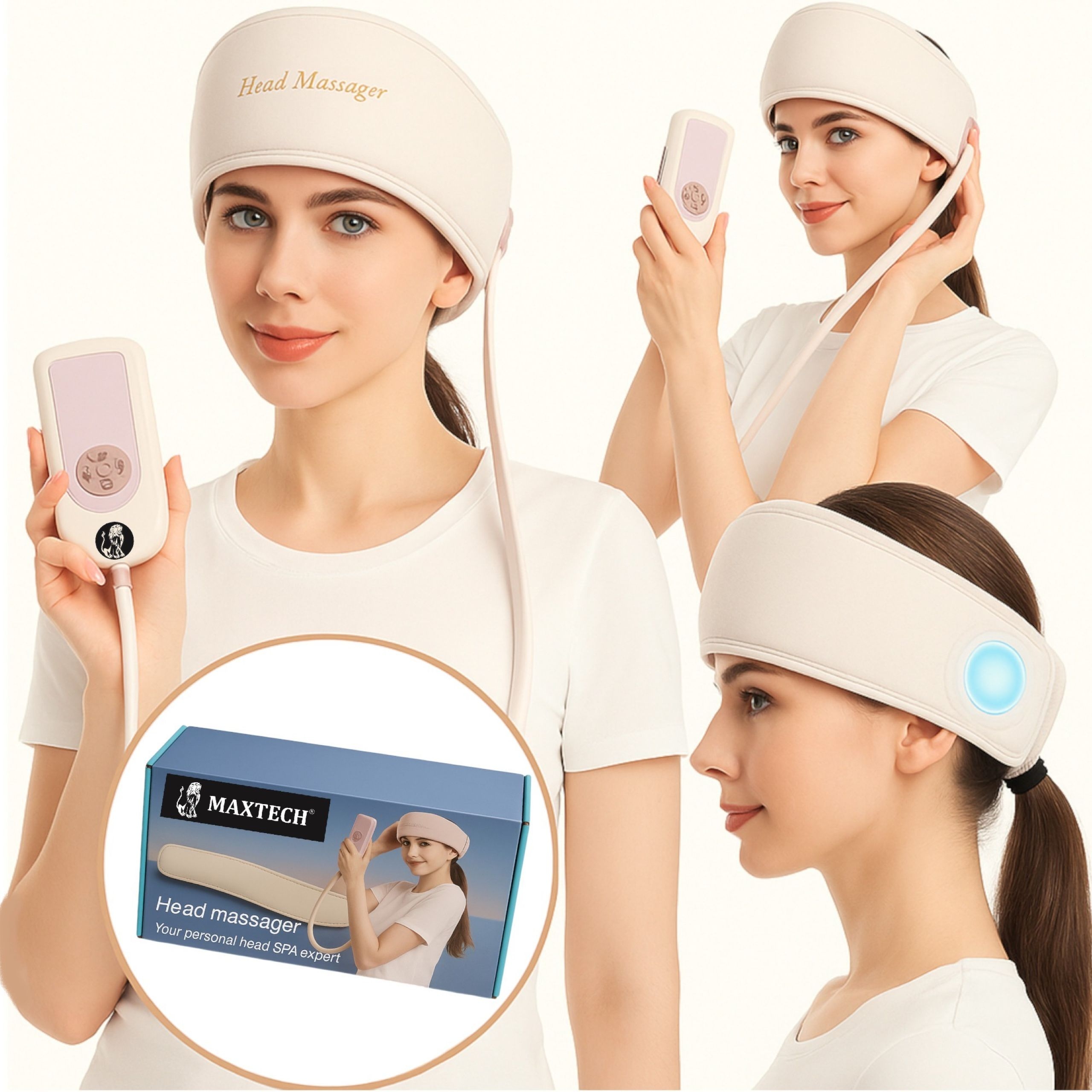 Masażer głowy Bezprzewodowa Opaska uciskowa do masażu skroni z grzaniem
