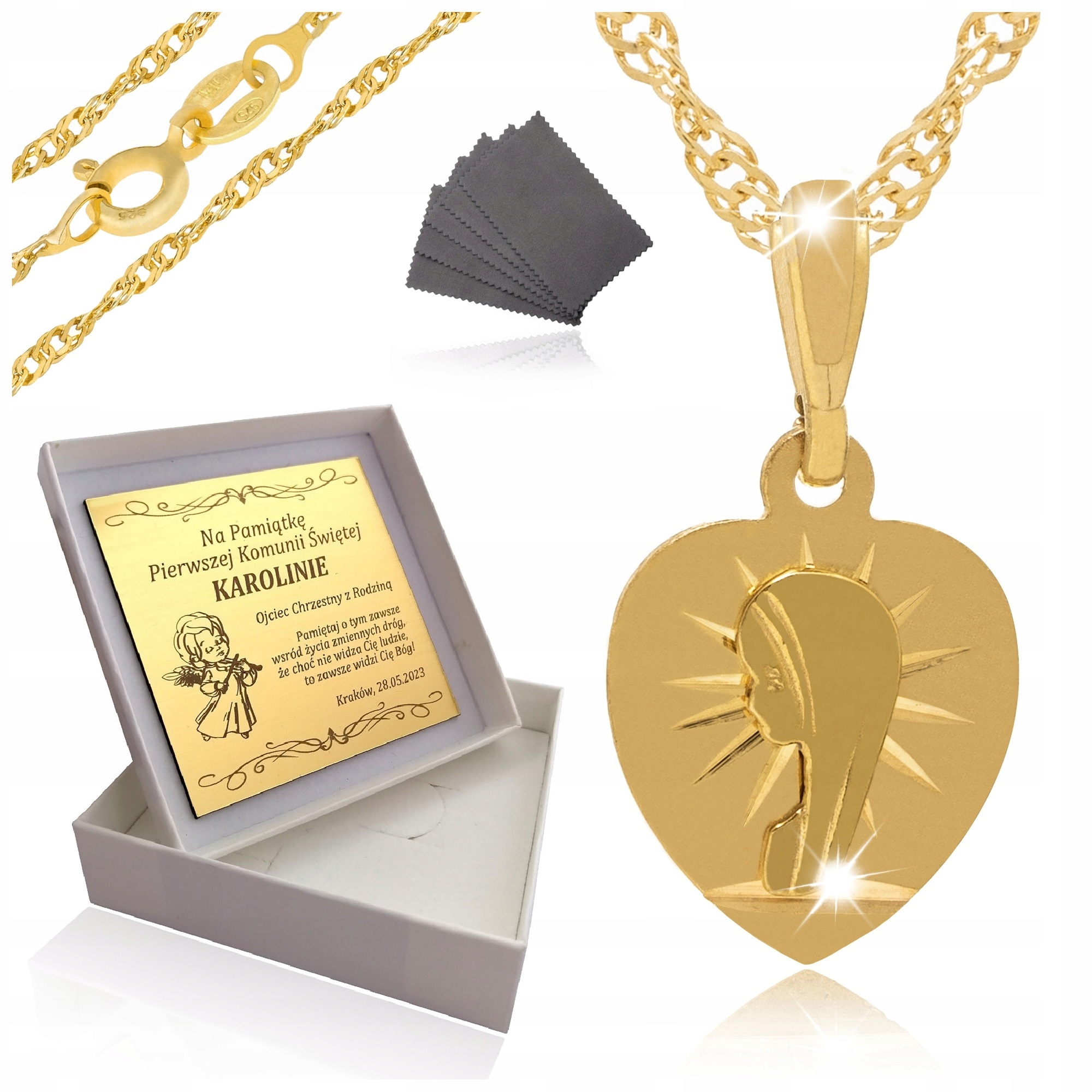ZŁOTY ŁAŃCUSZEK + MEDALIK MATKA BOSKA 925 PREZENT NA ROCZEK CHRZEST GRAWER