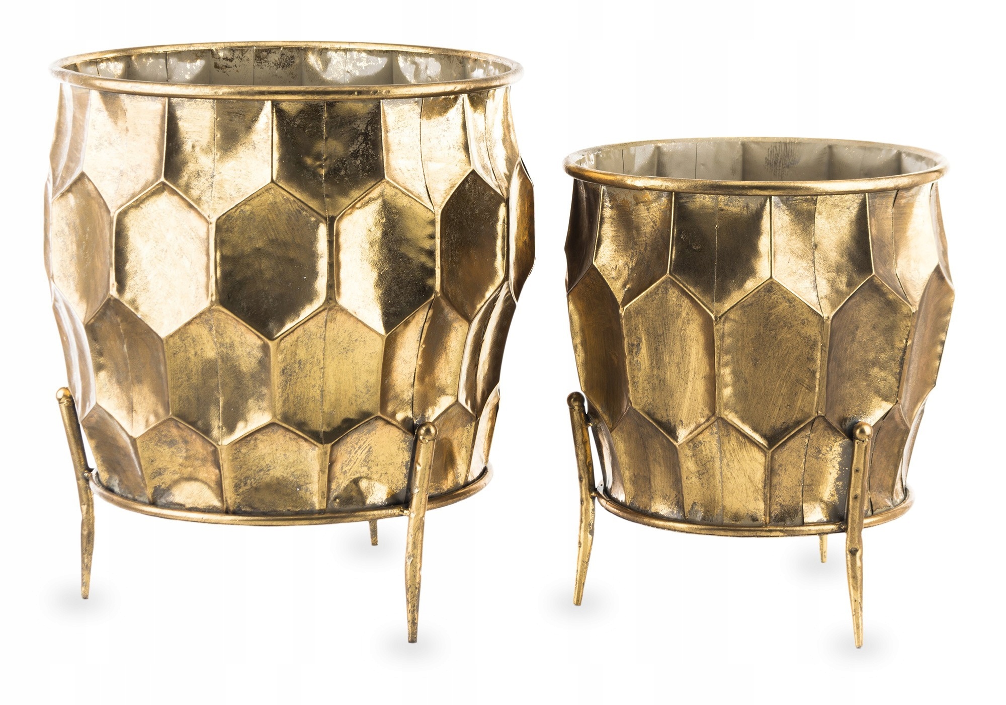 Zlatá kovová Obal Na Kvetináč Kvetináč na nožičkách 2 ks Plátky Medu Retro