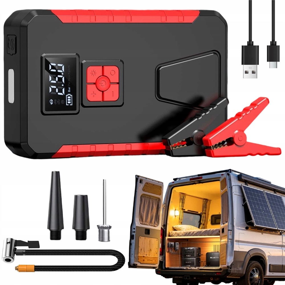 Startér Do Auta 240A 8000MAH 800LM Svítilna Power Bank