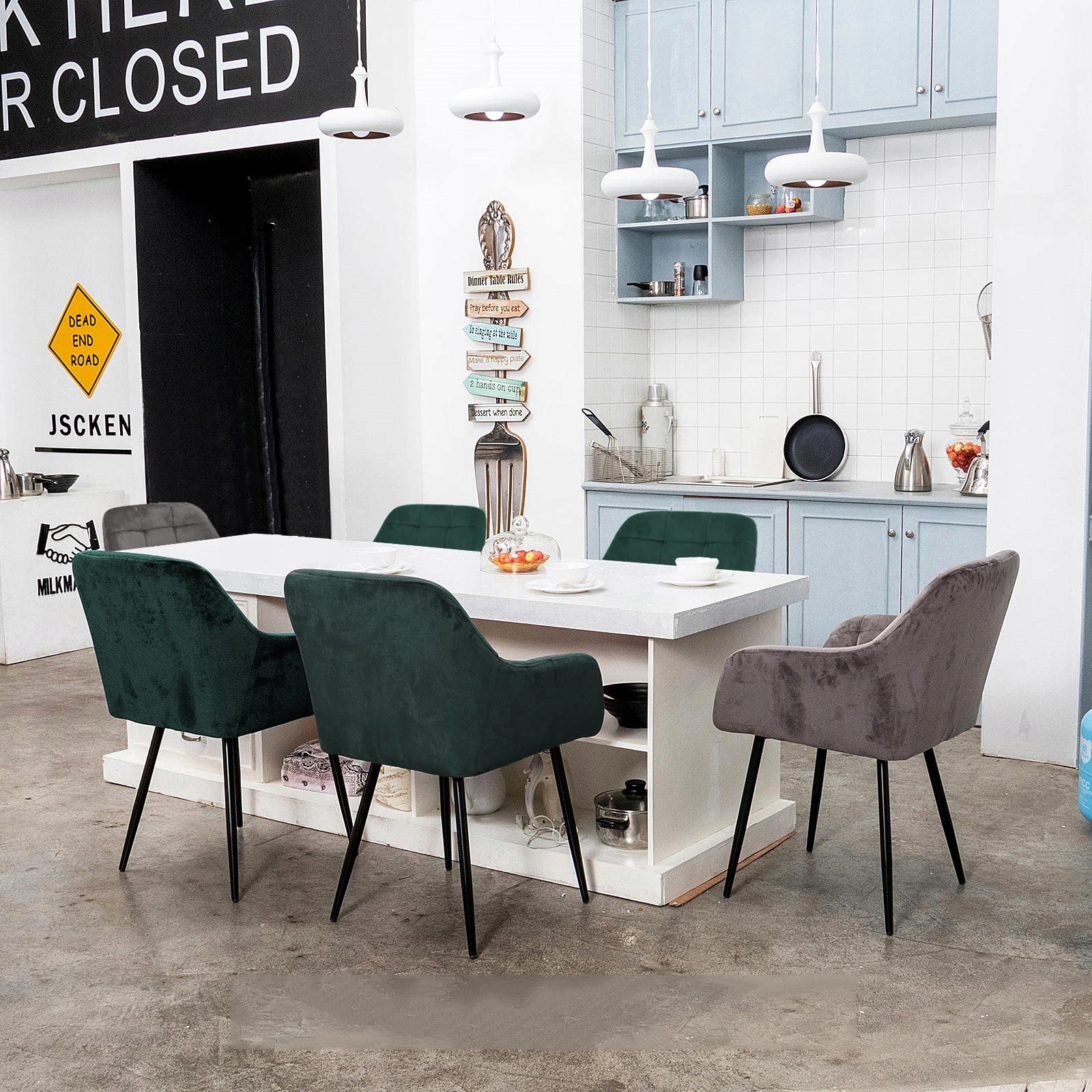 Zestaw 4 krzeseł do jadalni aksamit zielony Głębokość mebla 50 cm