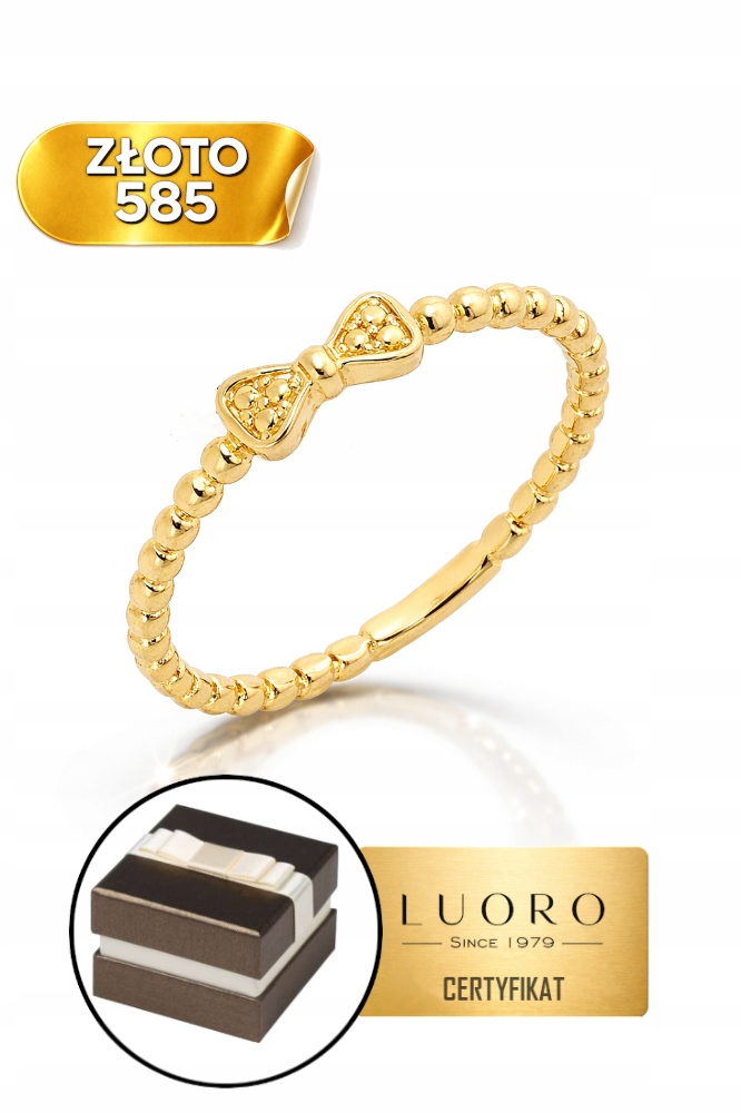 Prstýnek 585 14K Kuličky Mašle Jemný Elegantní R19