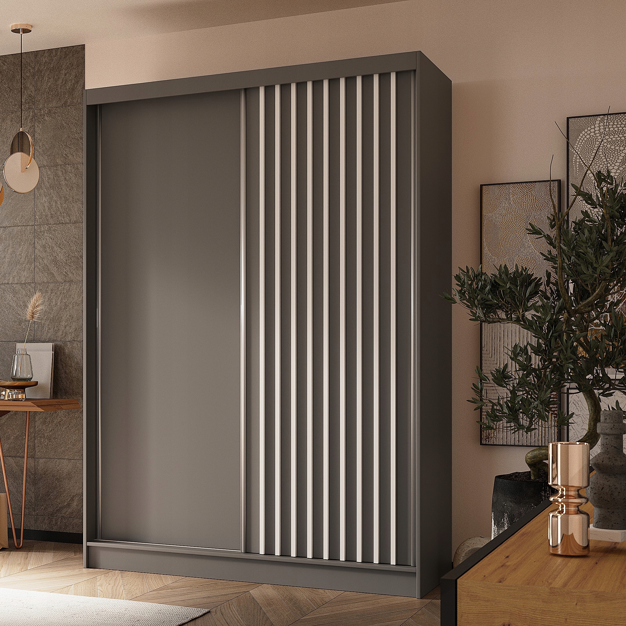 Skříň 150 cm posuvná šedá