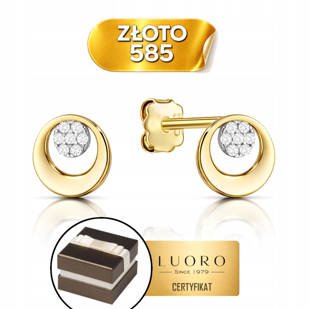Náušnice Zlaté 585 14K Ring Se Zirkony Kolečko Tyčinka Elegantní 7,8 CM