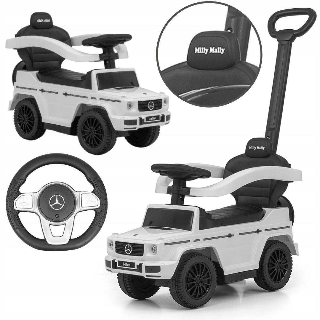 Jeździk z rączką dla dzieci chodzik Mercedes G350d biały Milly Mally