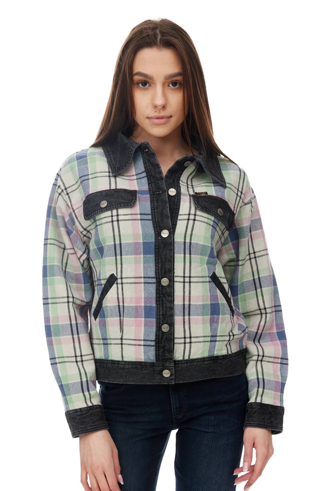 Dámská bunda Wrangler Check N Dnm Jkt Parisian Blue W4Q28TX96 S