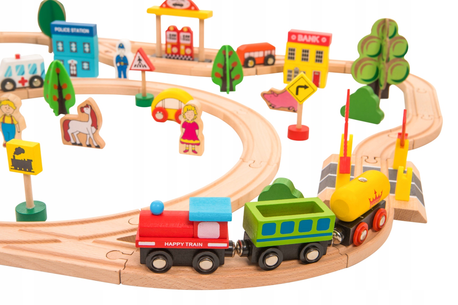 DREWNIANA KOLEJKA TORY POCIĄG 80 ELEMENTÓW Marka Pan Patyk