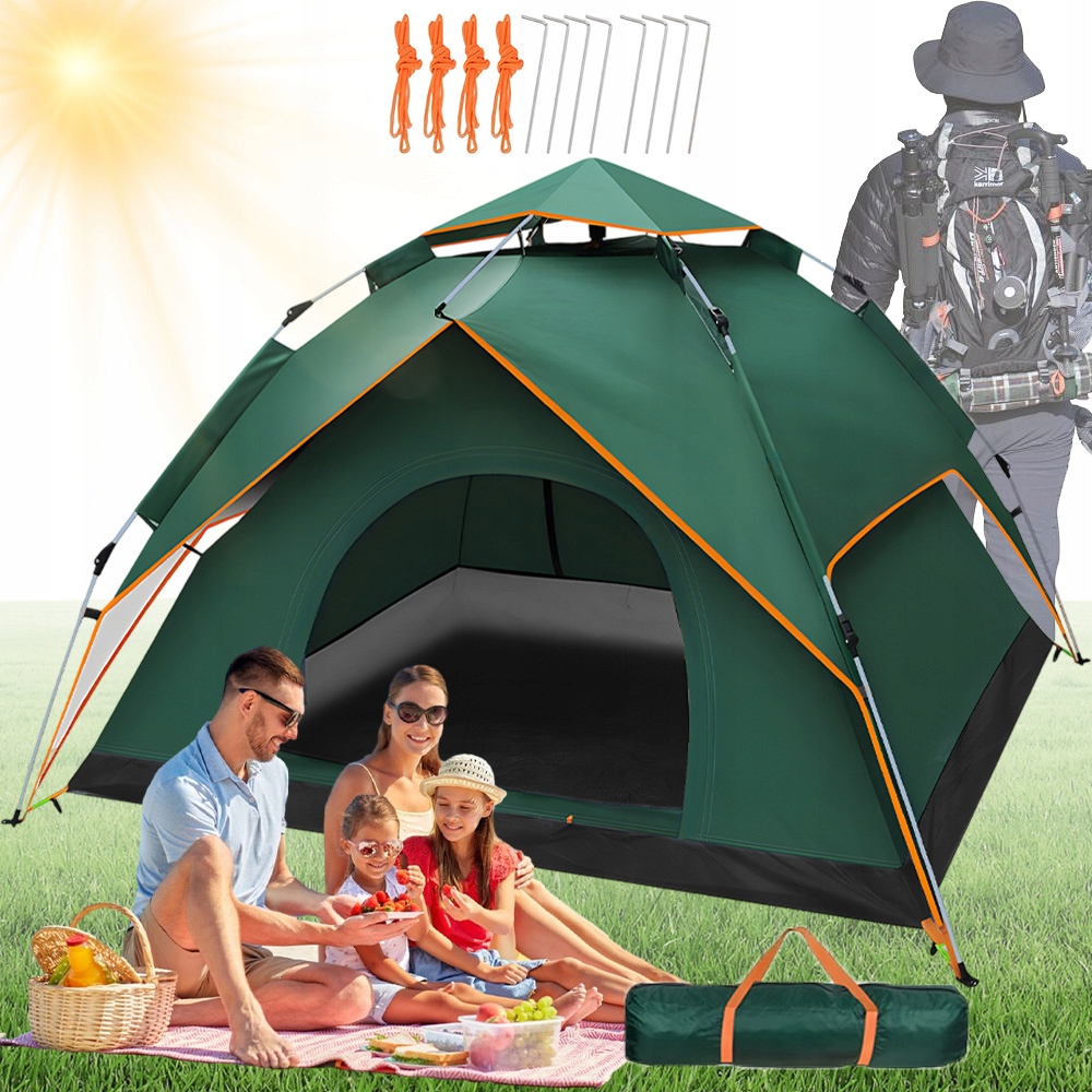Namiot Automatyczny Samorozkładający 3-4 Osobowy Biwakowy Wodoodporny