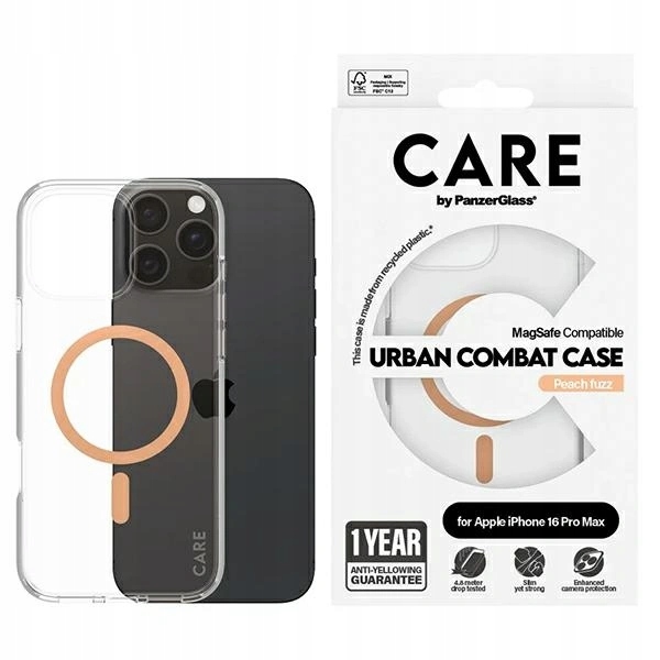 Pouzdro Care by PanzerGlass Case MagSafe pro iPhone 16 Pro Max broskvové