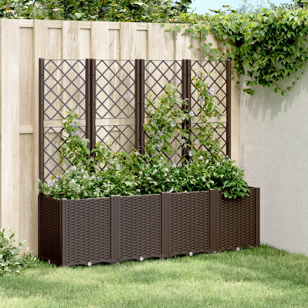 Zahradní truhlík s treláží hnědý 160 x 40 x 140 cm Pp Hnědá 367875