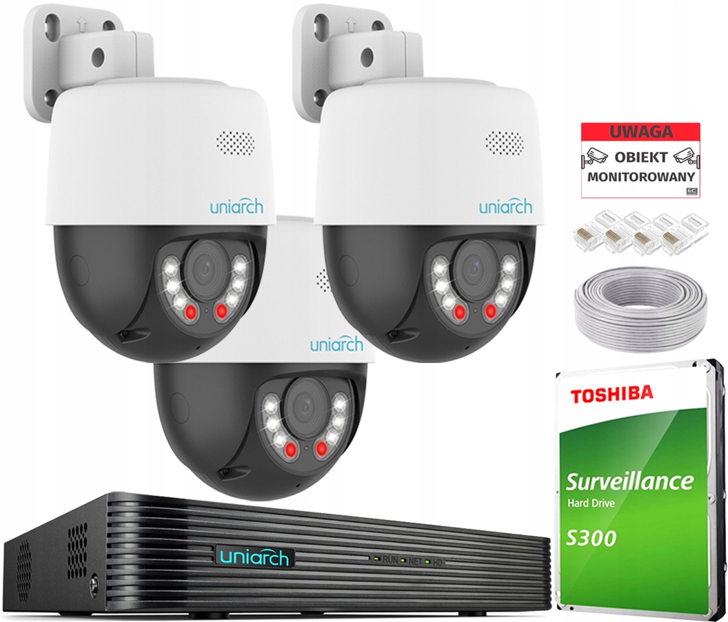 Zestaw Monitoringu IP 3x Kamera Uniarch IPCP213AF40KC 360 Stopni IR/LED 30m
