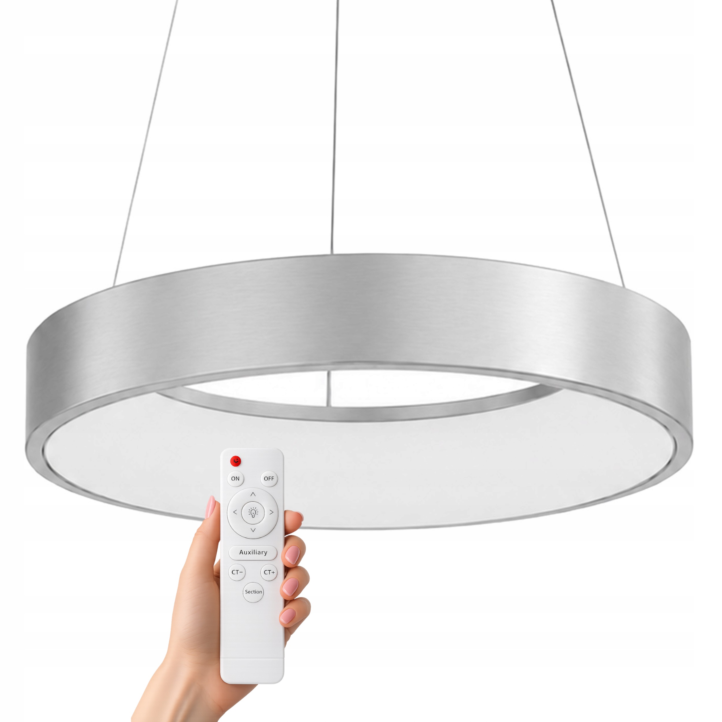 Závesná Stropná Lampa Strieborná 45 CM Okrúhla Moderná Diaľkový Ovládač 3 Farby