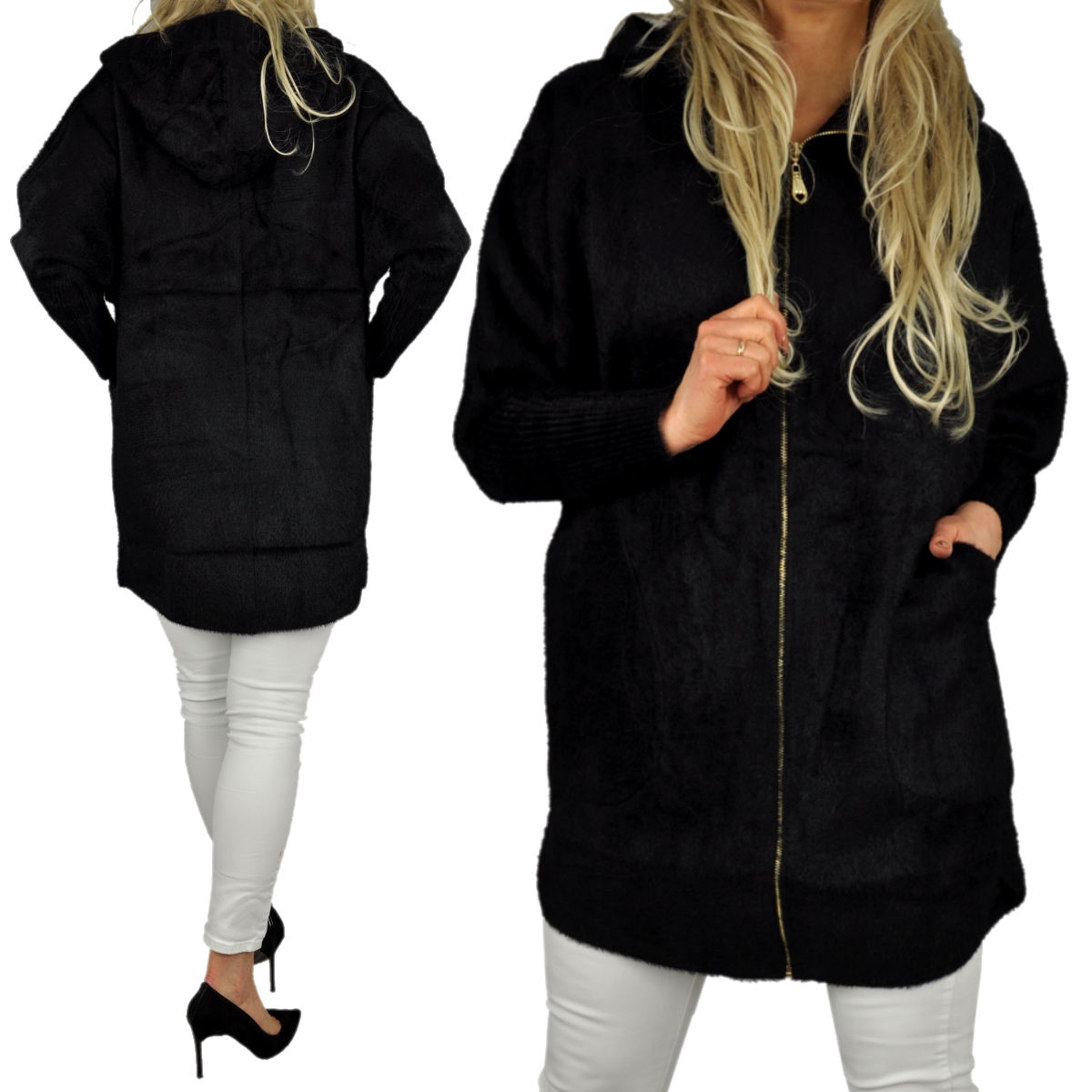 

Damski Płaszcz Alpaka Wełna Oversize Kaptur Z620