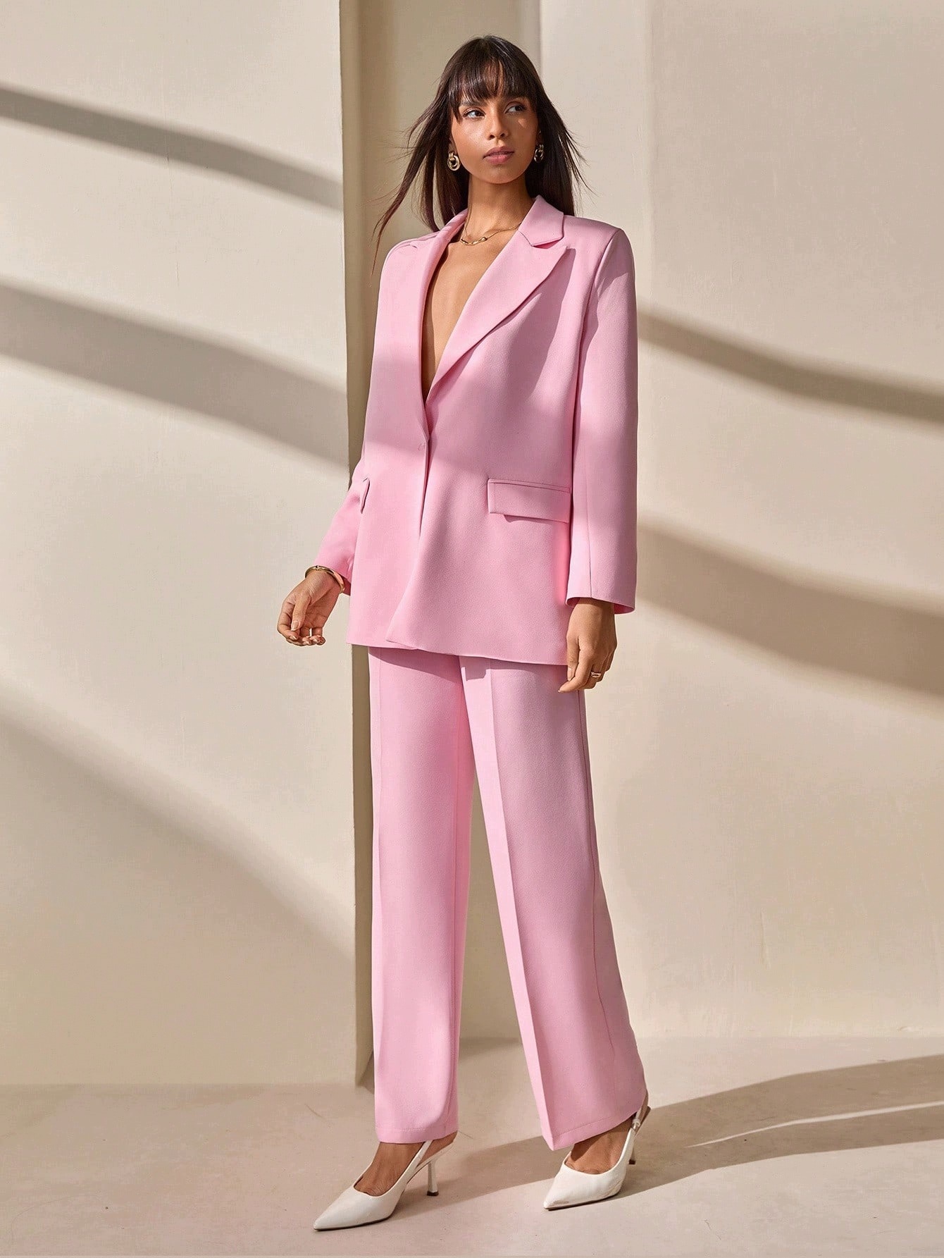 Shein Tall Růžový Elegantní Dámský Komplet Sako A Kalhoty S 1MA