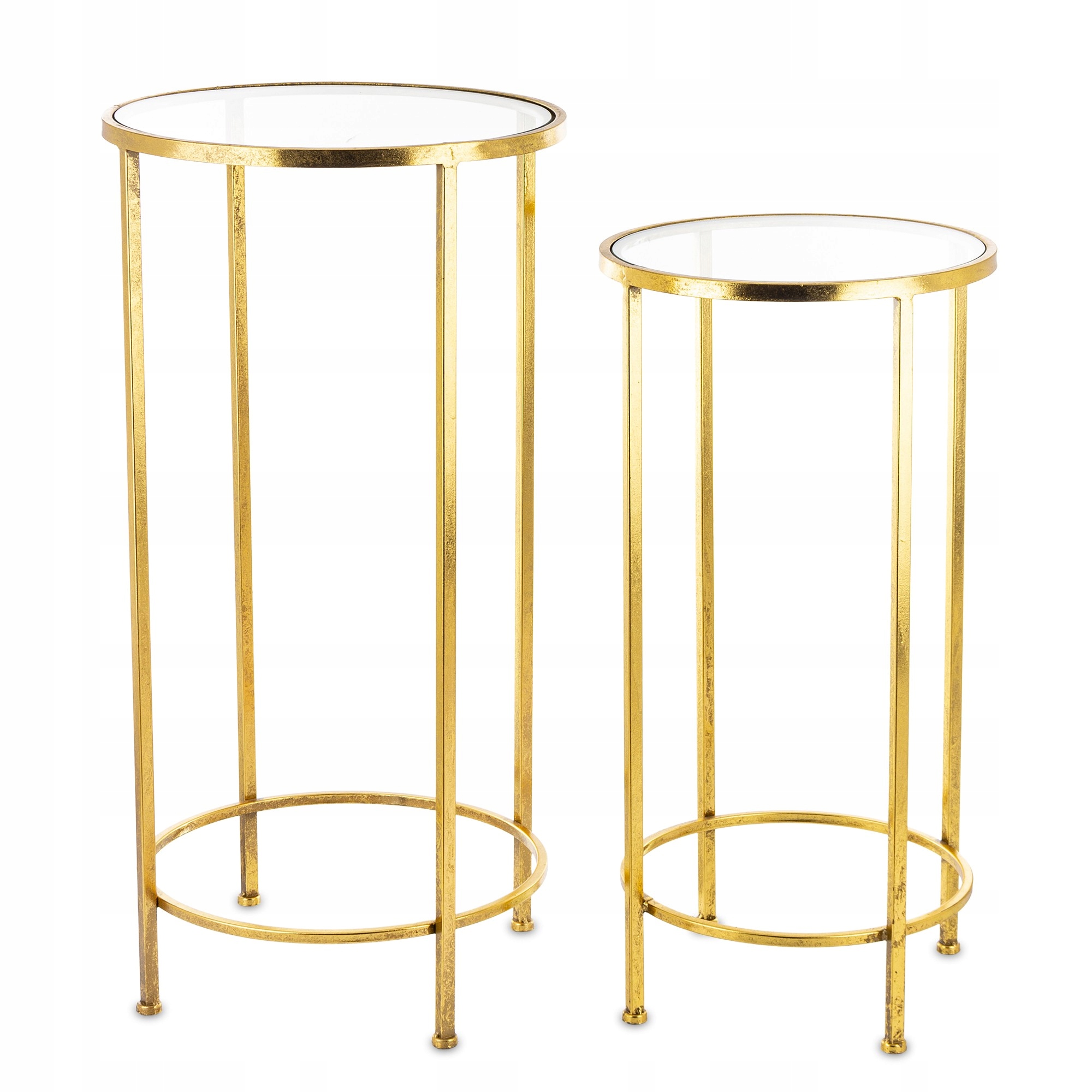 Zlatý kovový okrúhly vysoký držiak na kvetináč, glamour stolík, sada 2 kusov