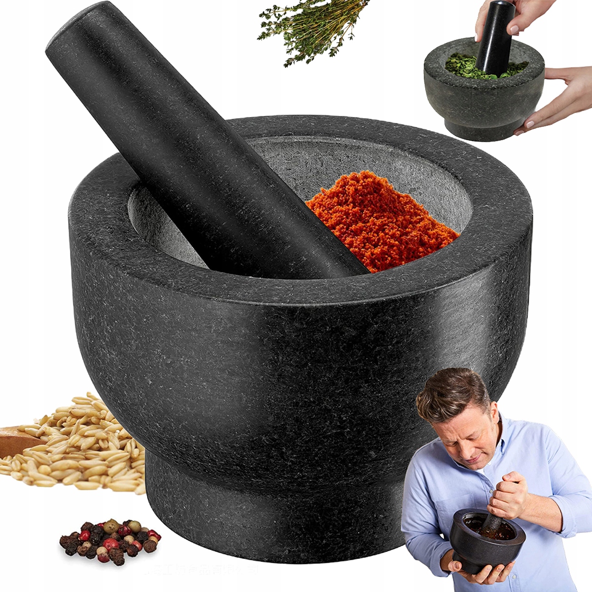 Granitový Kuchyňský Hmoždíř 14.5 CM Odolný S Paličkou
