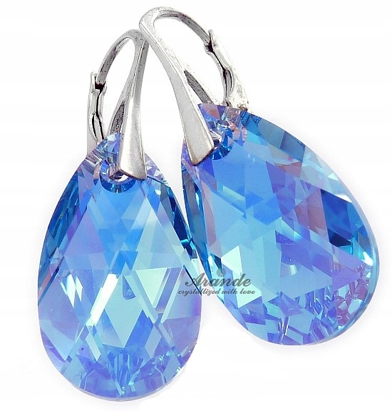 Krystaly Velké Náušnice Aqua Stříbro