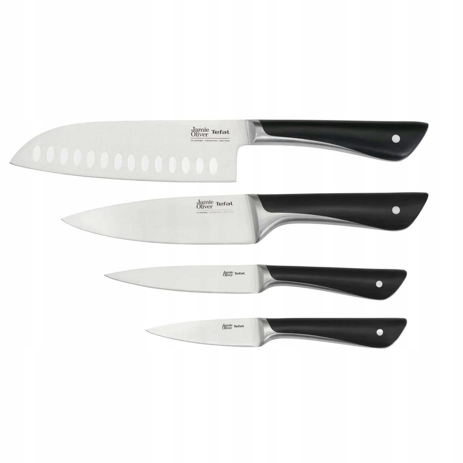 Tefal Jamie Oliver Sada kuchynských nožov, 4 kusy: Santoku, Kuchársky, Univerzálny, Lúpací