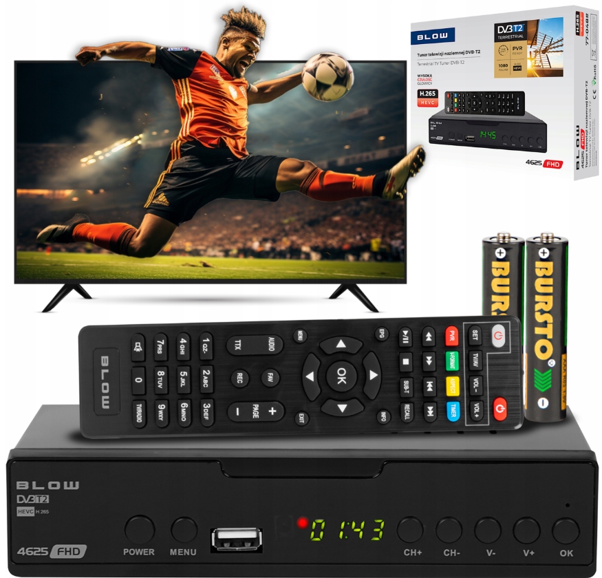 Tuner Dekodér DVB-T2 Pozemní Tv H.265 Hevc Full Hd Usb Hdmi Pilot 77-059#