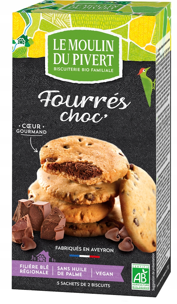 3x Sušenky s čokoládovými dropsy Bio 150 g Le Moulin Du Pivert