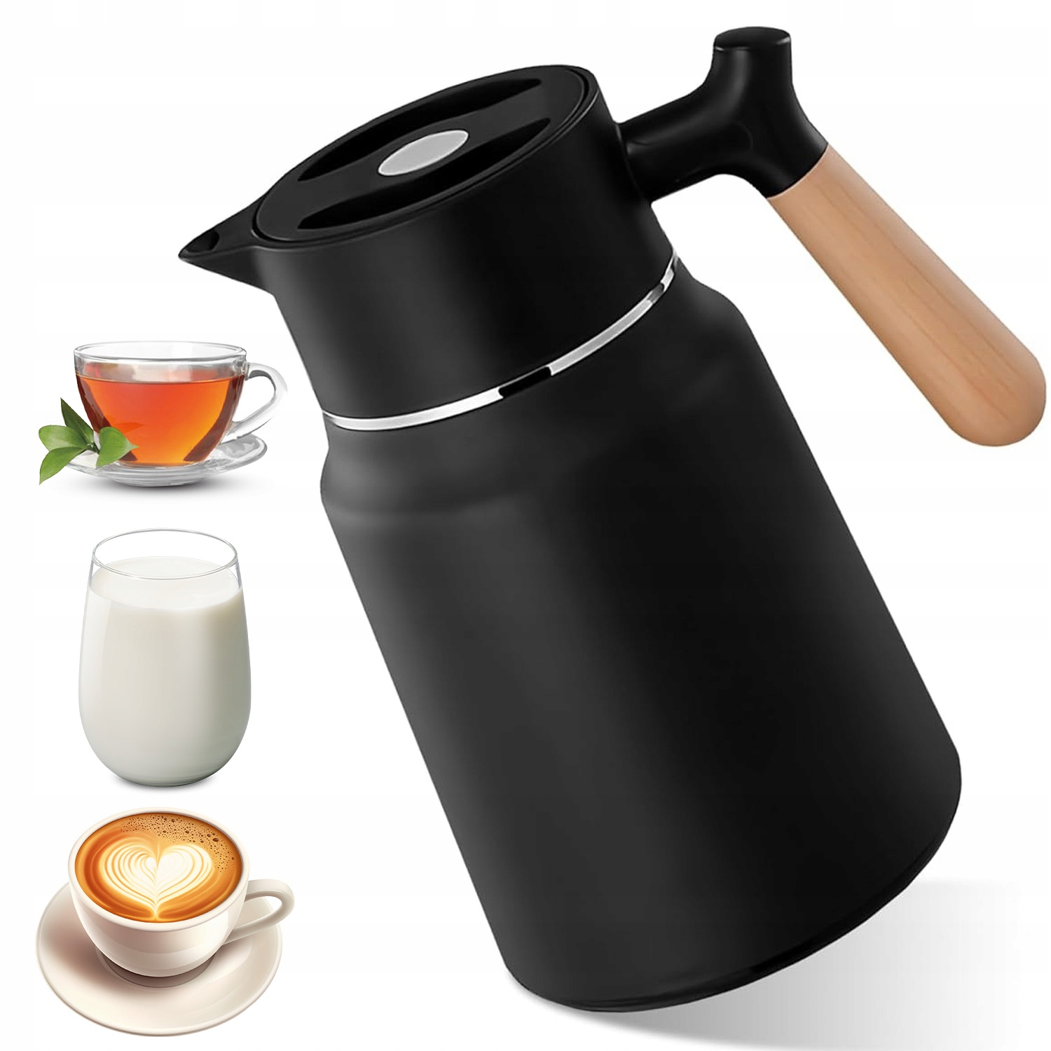 Termos 1,5L Czarny Stal 304 Próżniowy Na Kawę I Herbatę