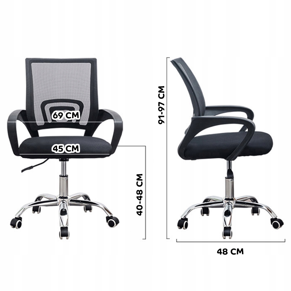 FOTEL OBROTOWY BIUROWY KRZESŁO KOMPUTEROWE DO PRACY GRY KOMPUTERA SIATKA Kolor obicia czarny