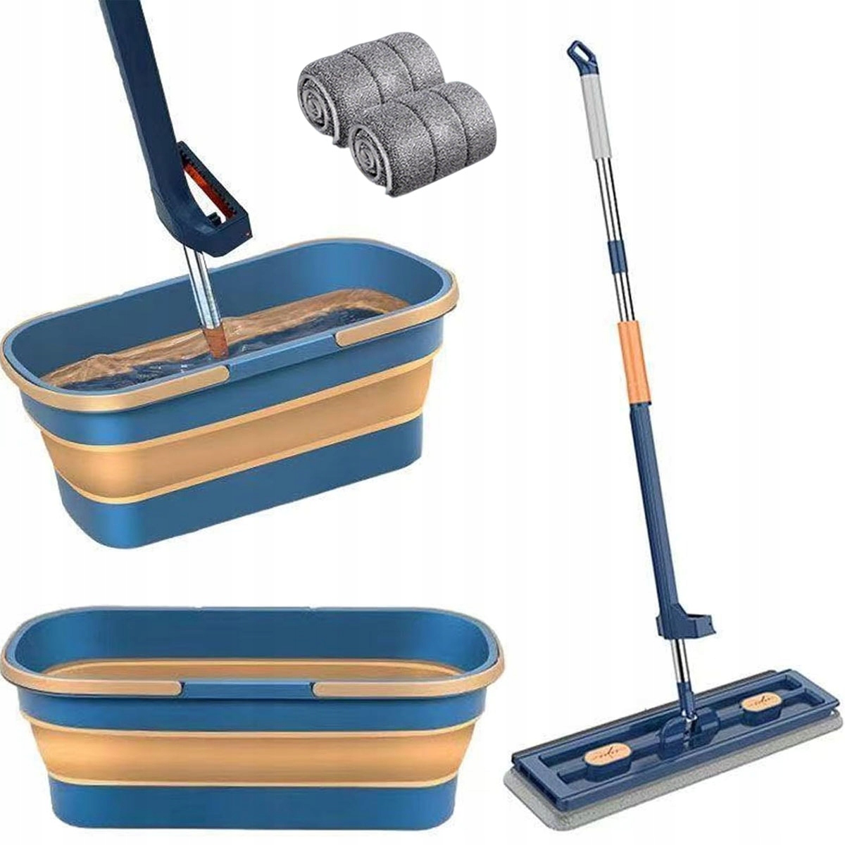 Mop+odšťavňovač S Skládacím Kbelíkem Plochý Otočný