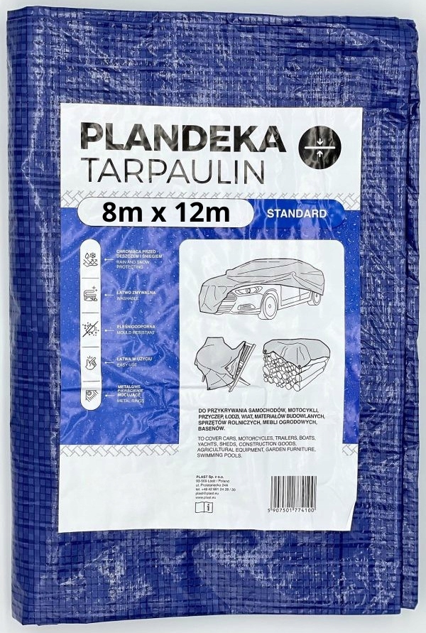 Voděodolná plachta 8x12 m Modrá Ochranná Plachta Zesílená