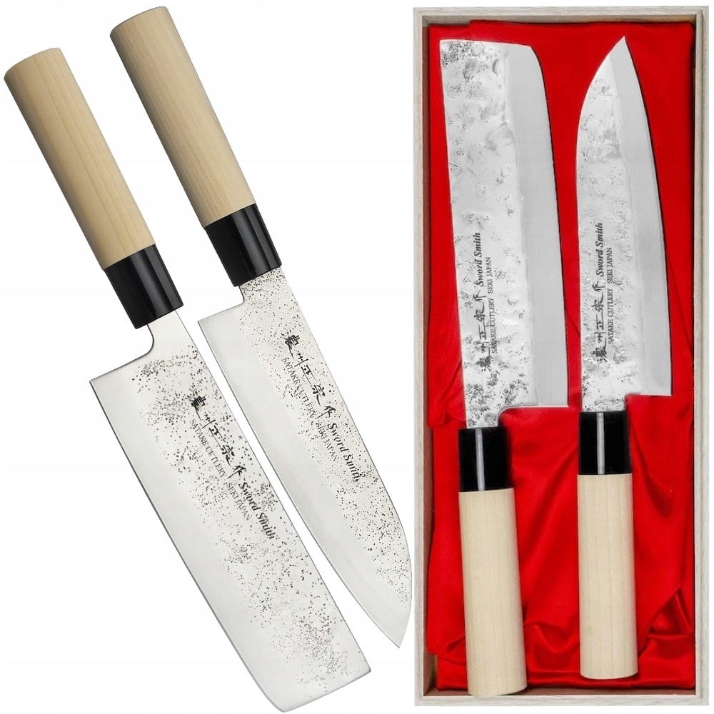Satake Nashiji Natural Japonský set 2 nožov Santoku 17 cm a Nakiri 16 cm