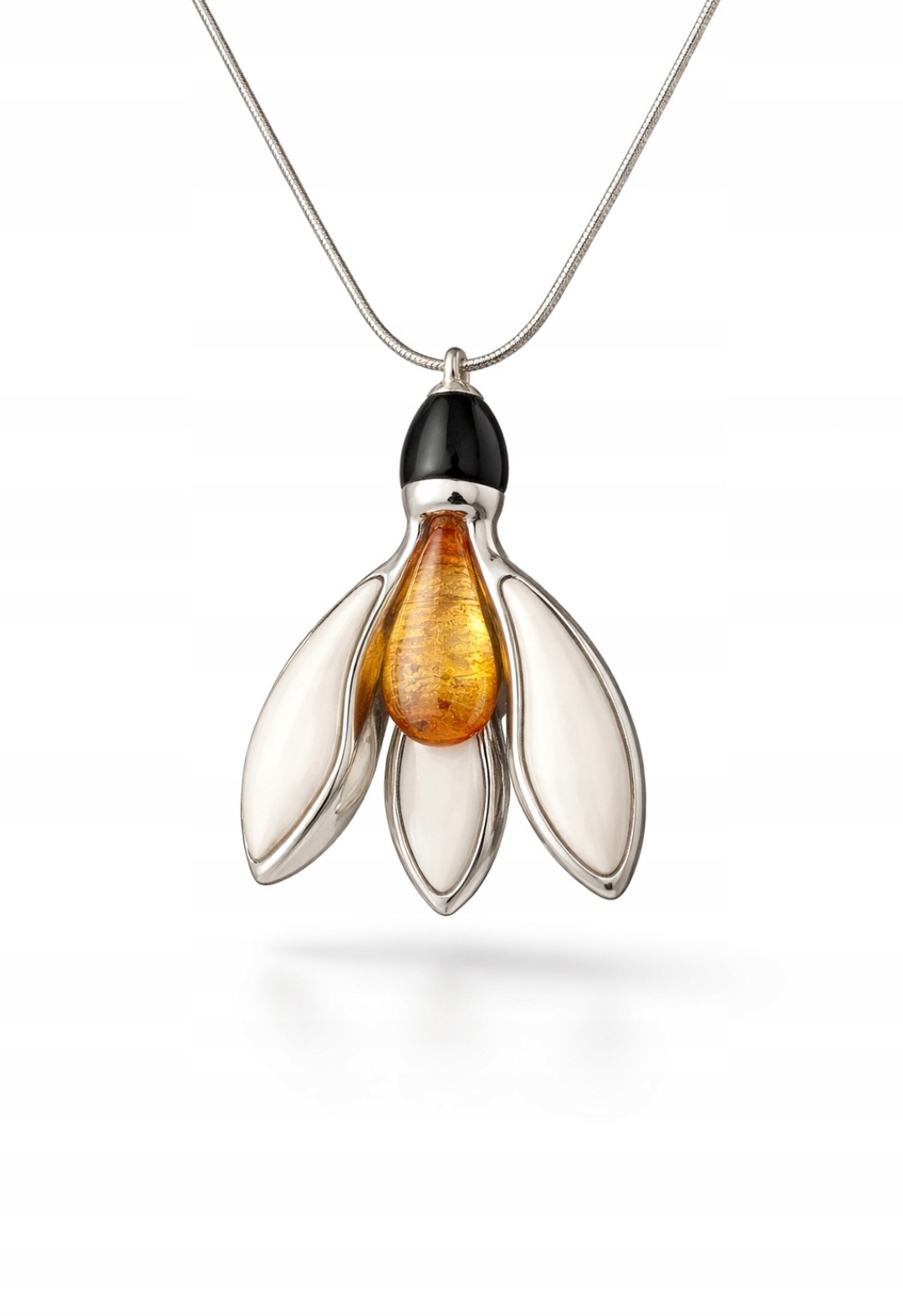 Stříbrný Přívěsek S Jantarem, Přívěsek, Květina, Sněženka