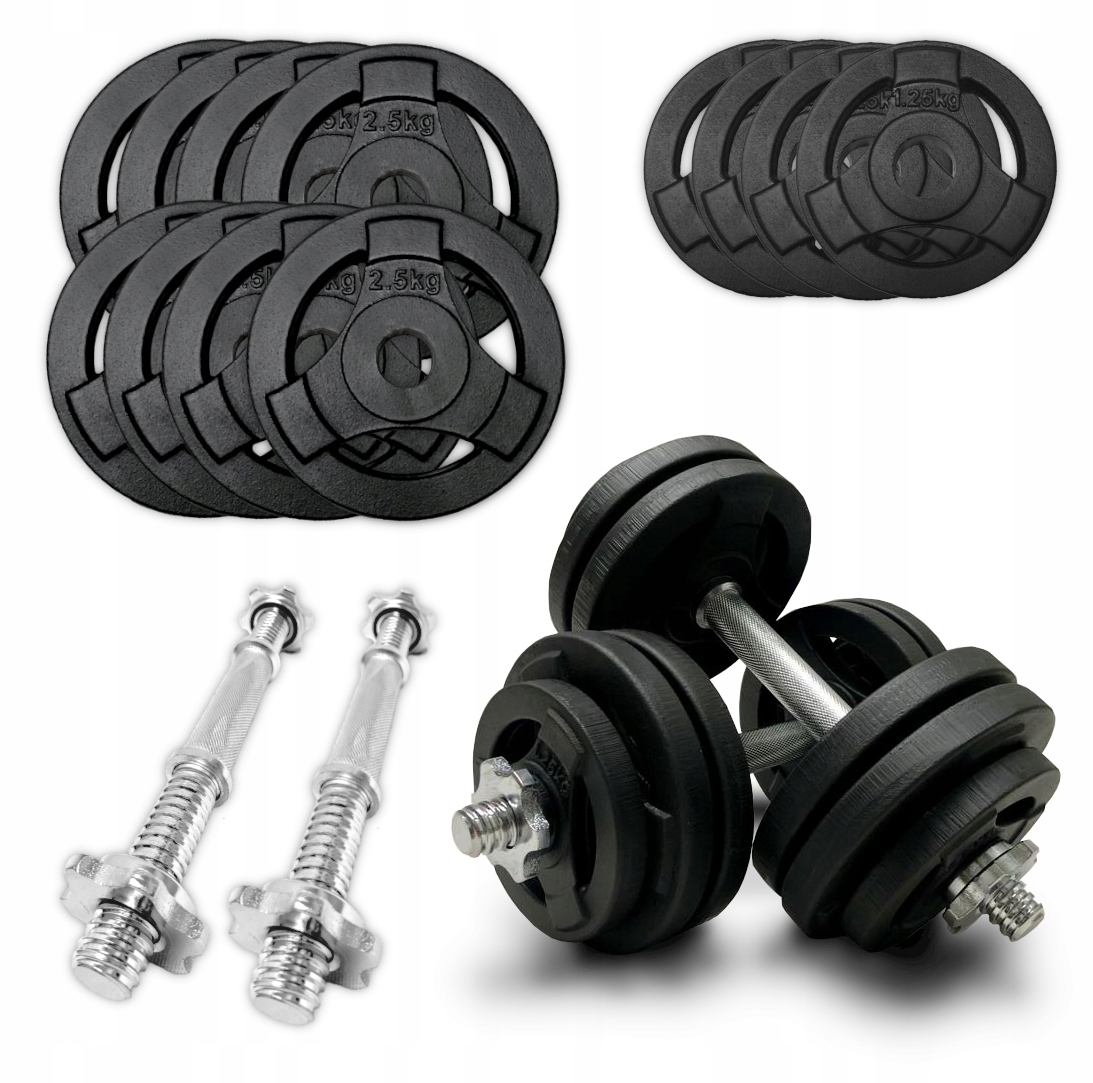 

Hantle Żeliwne 2x15kg gryf kierownica zestaw 30kg