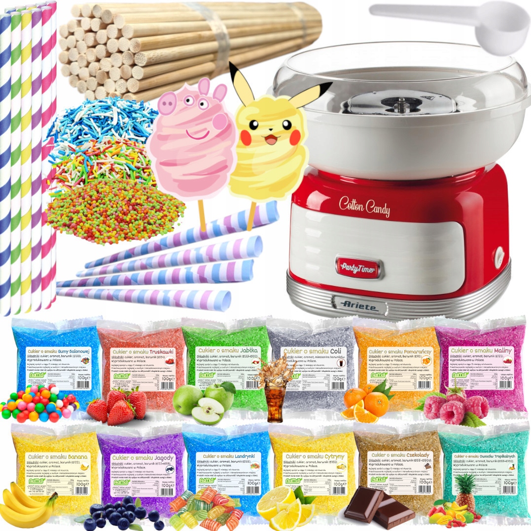 Stroj na cukrovou vatu Cukr 12 x 100 g Sáčky tyčinky posypky Sada