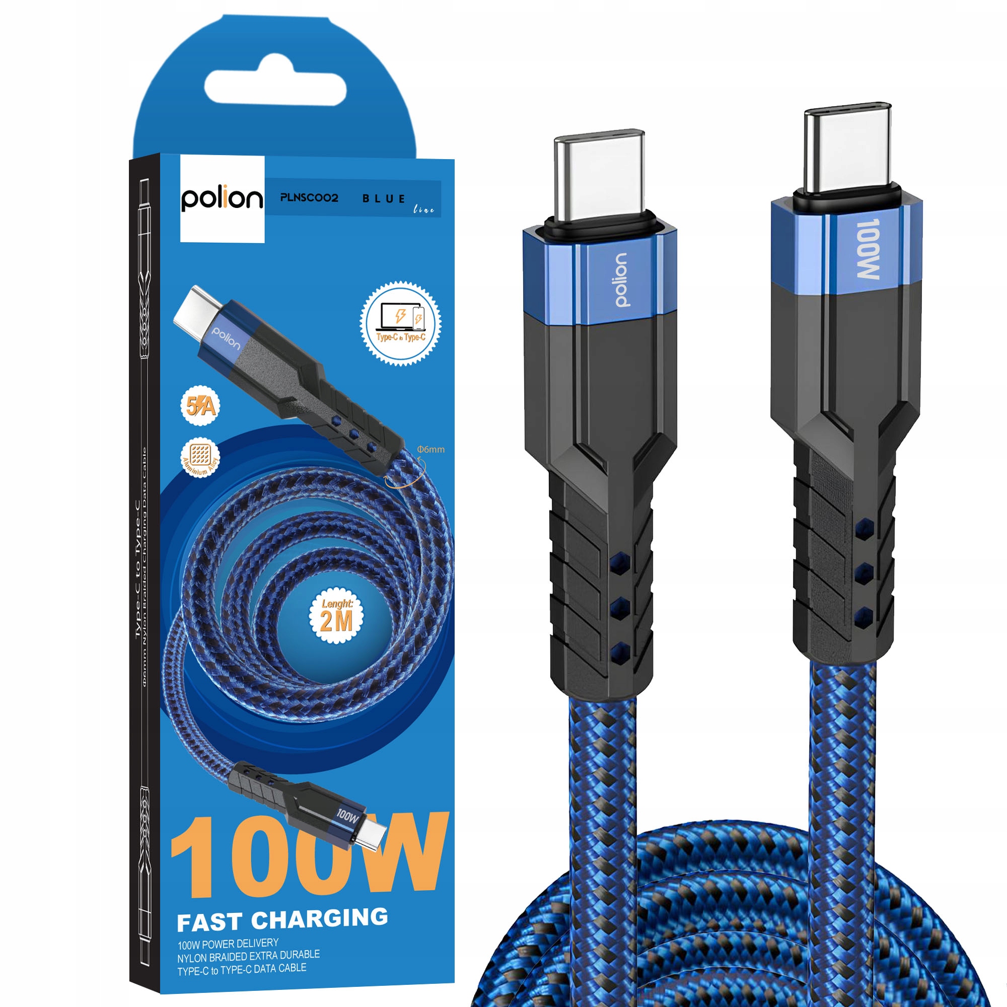 Полион USB Тип C - USB Тип C кабель 2 м синий
