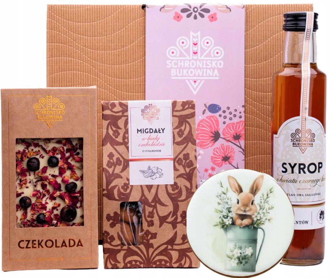 Velikonoce sladký box Schronisko Bukowina čokoláda mandlový sirup v čokoládě