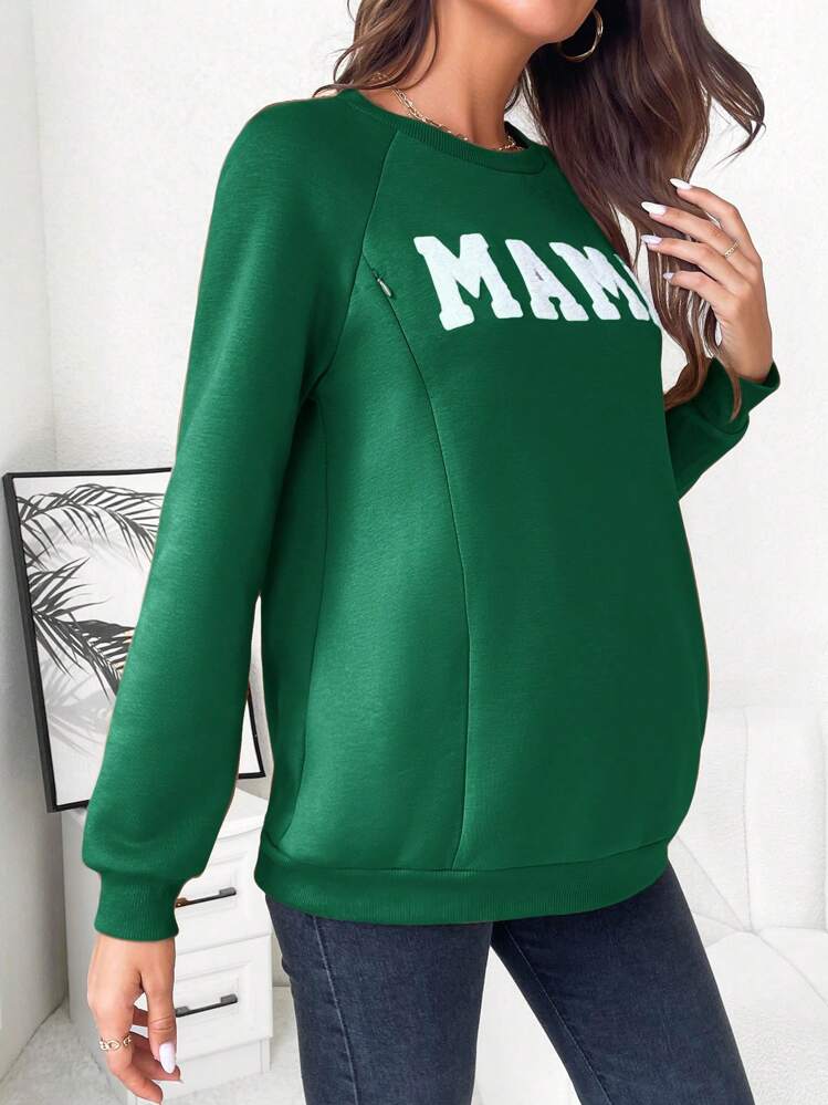 SHEIN Bluza ciążowa z raglanowym rękawem i nadrukiem w kształcie litery L Rozmiar L