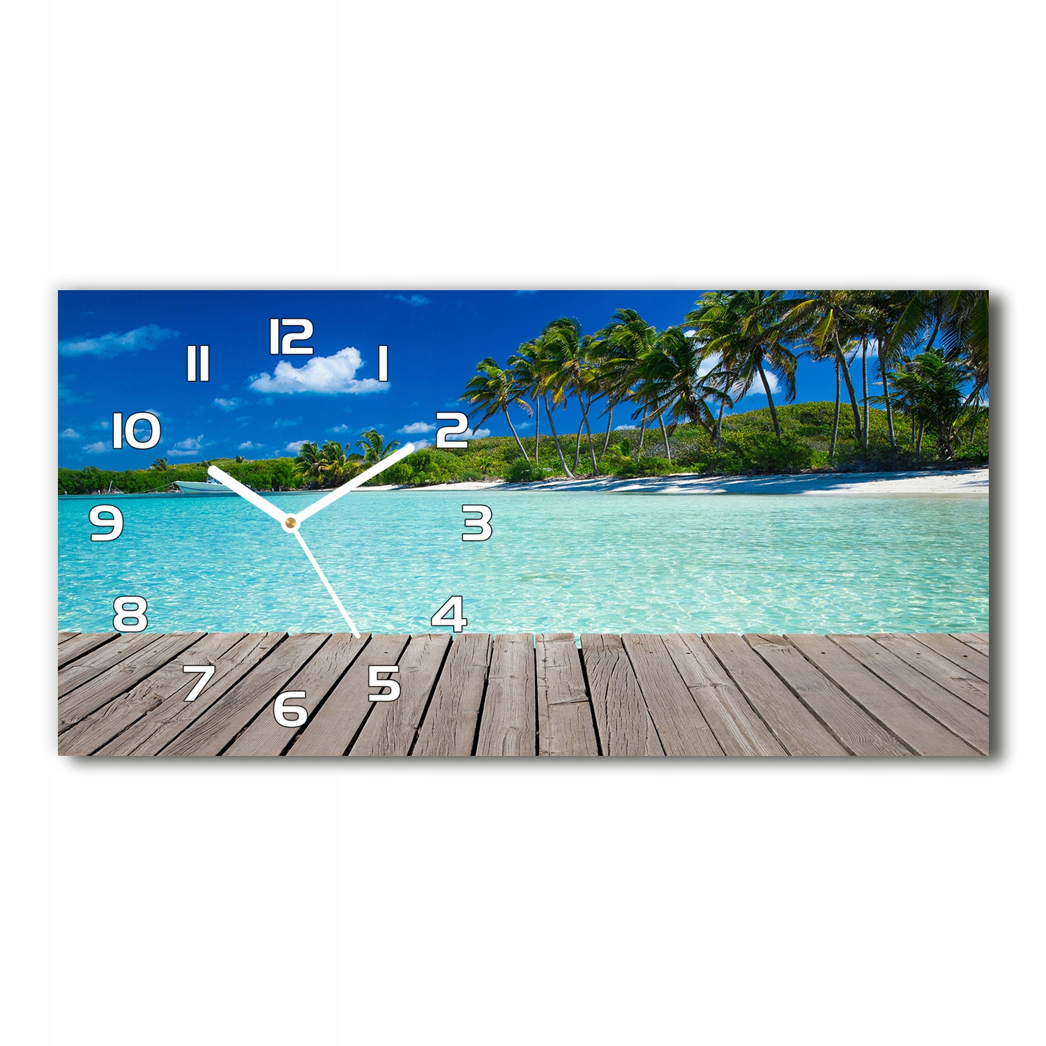 

Zegar ze szkła na ścianę Tropikalna plaża 60x30 cm
