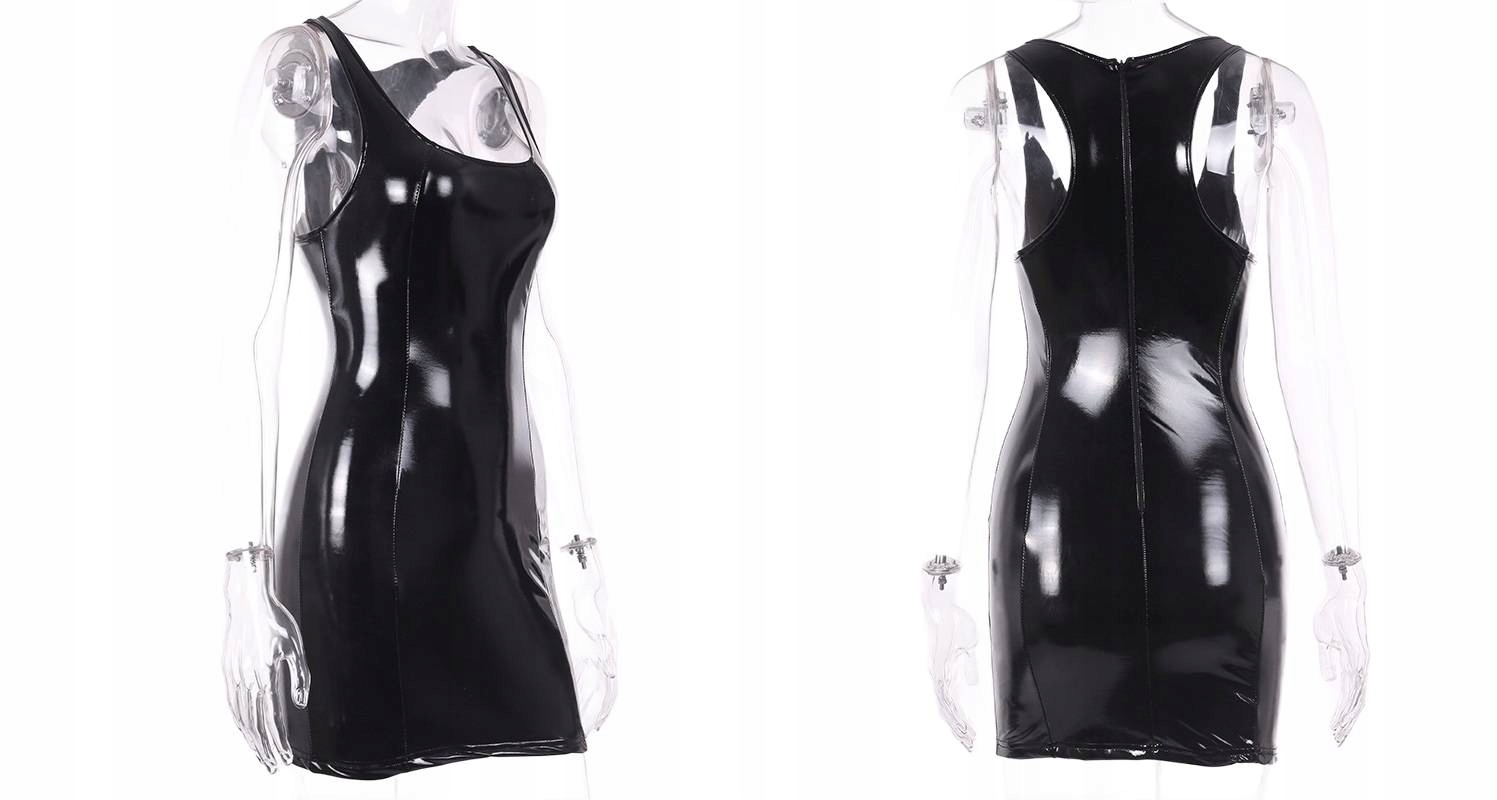 Černá Šaty Mini Lesklá Vinyl Latex Lack Dámské spodní prádlo Komplet