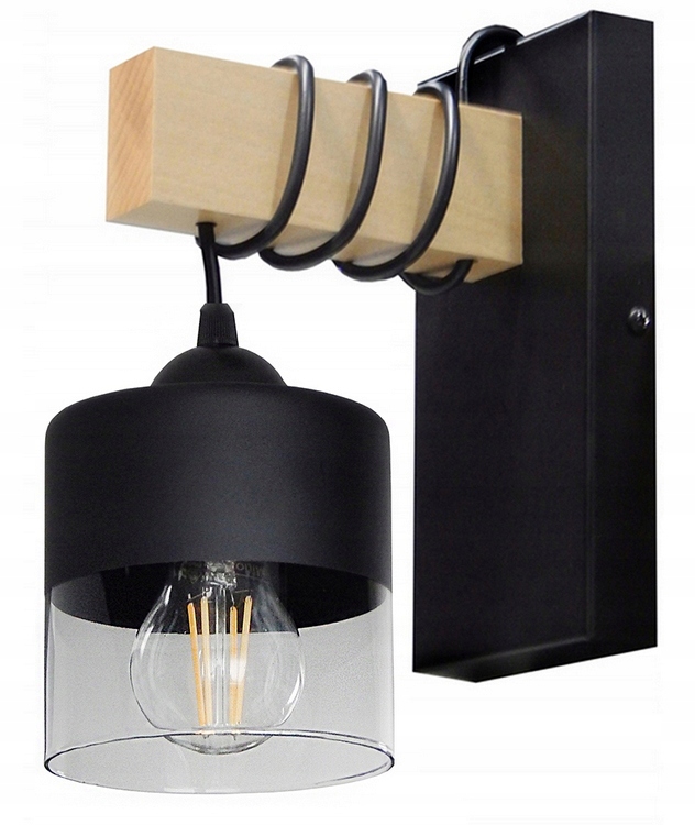 Lampa Plafon Kinkiet Ścienny 015-KCS Led Loft Drewno Szkło E27 Żyrandol Hol