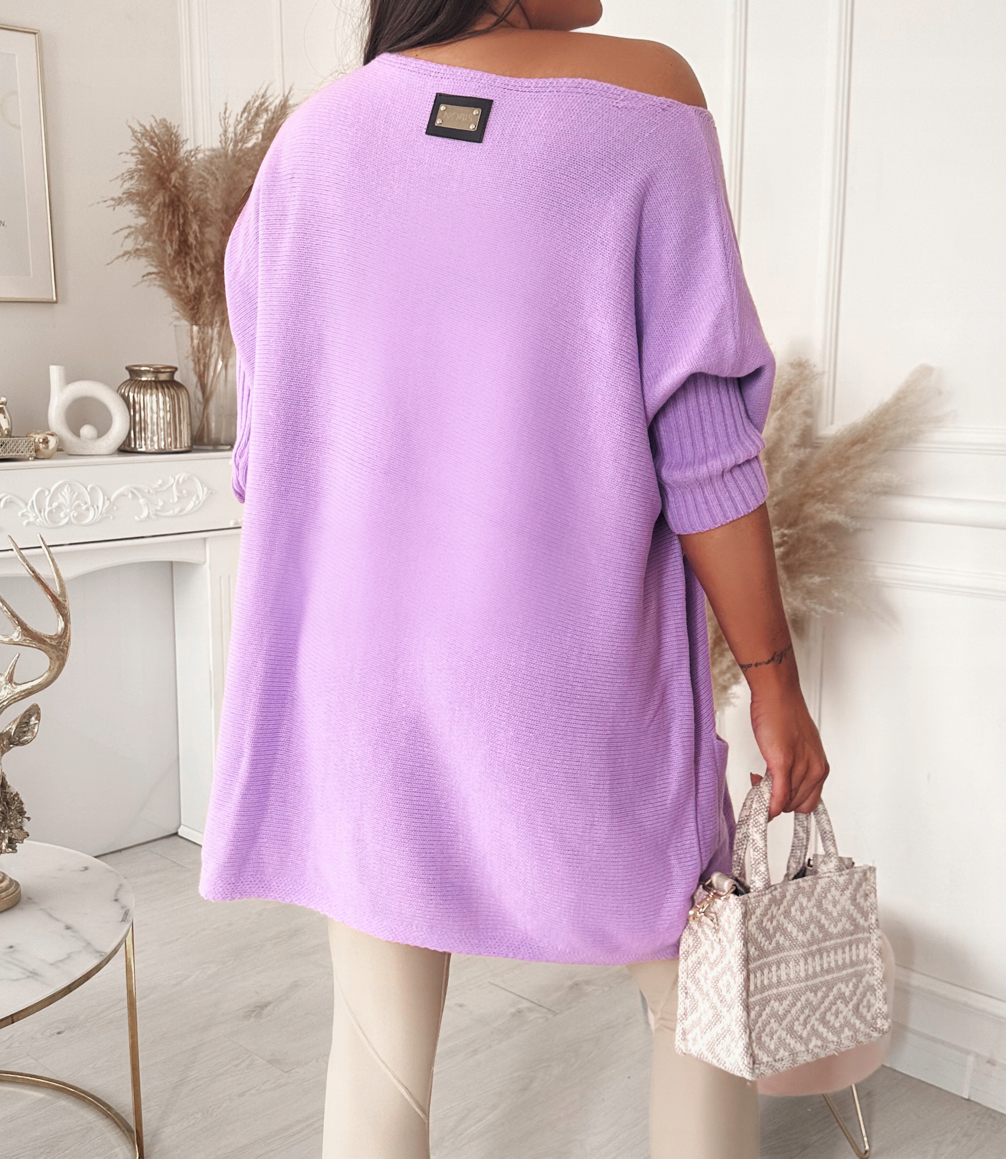 Velký svetr plus size oversize Nobis levandulová