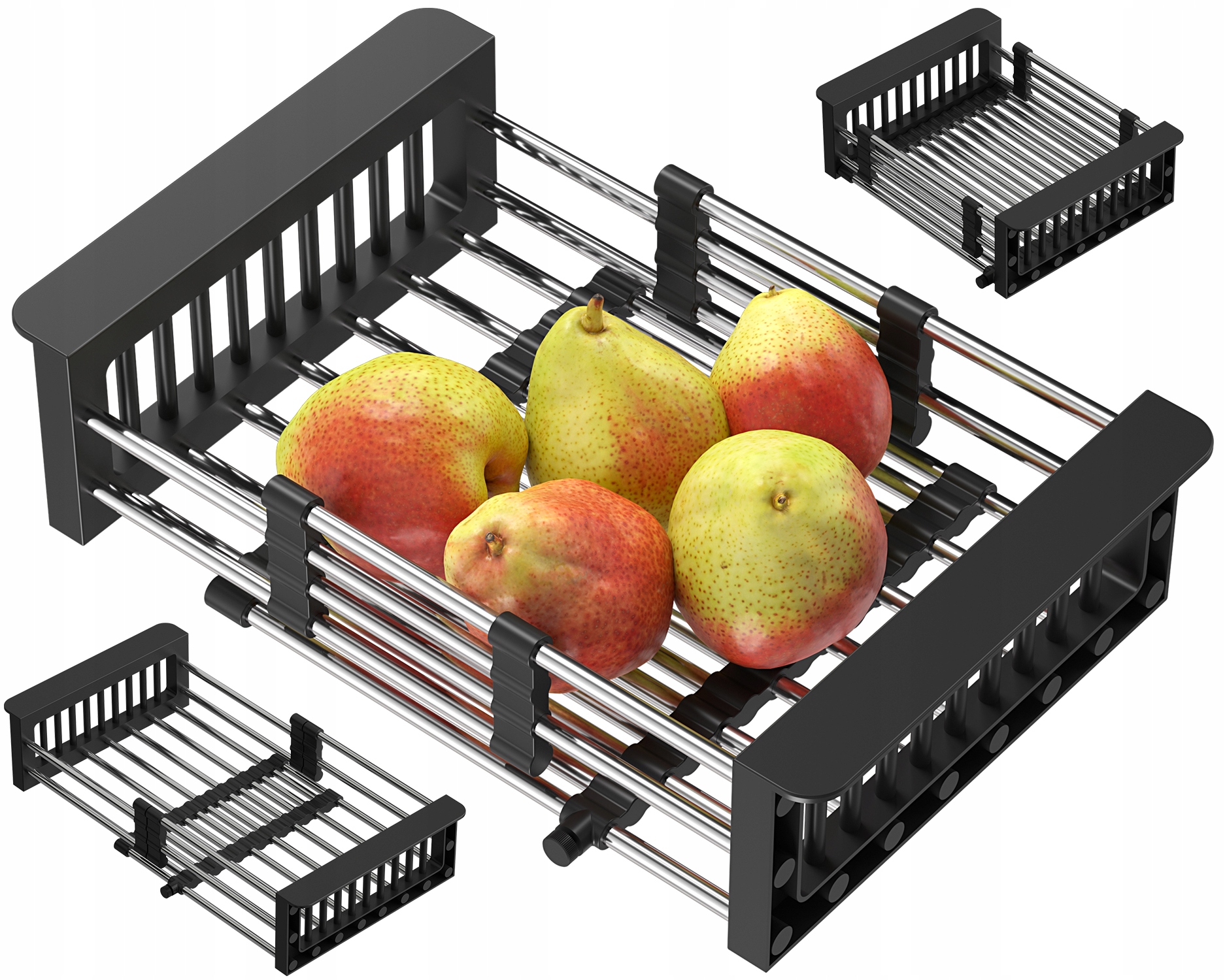 myQ Ociekarka teleskopowa koszyk na naczynia owoce warzywa do kuchni czarny