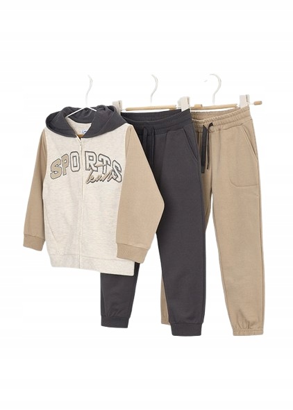 Mayoral Dres 3cz "Sports Team" Bluza 2x Spodnie 907 Brązowy Beżowy 122