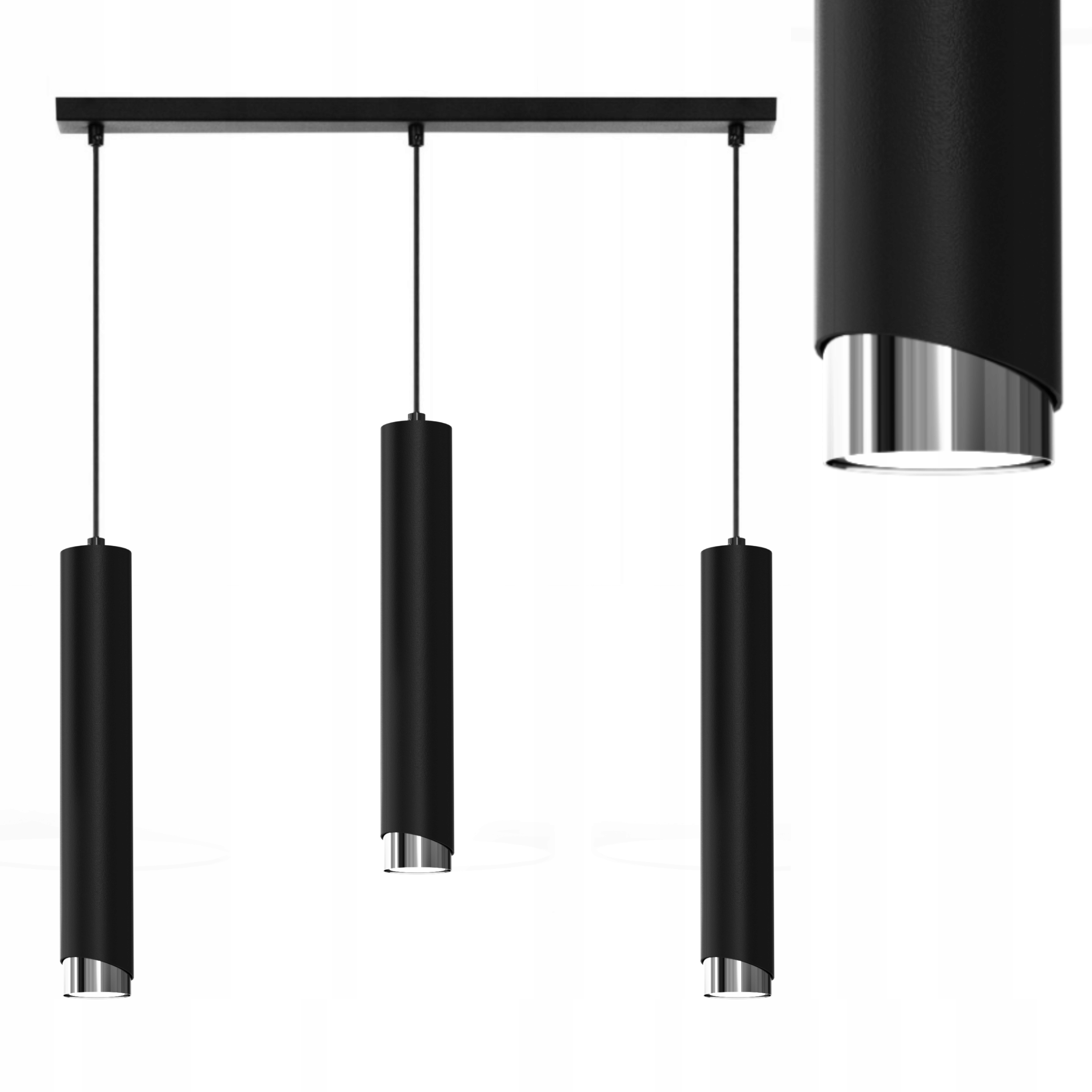 Závěsné Stropní Svítidlo Trubice Kov GU10 Loft Spot Černá Chromová Sopel