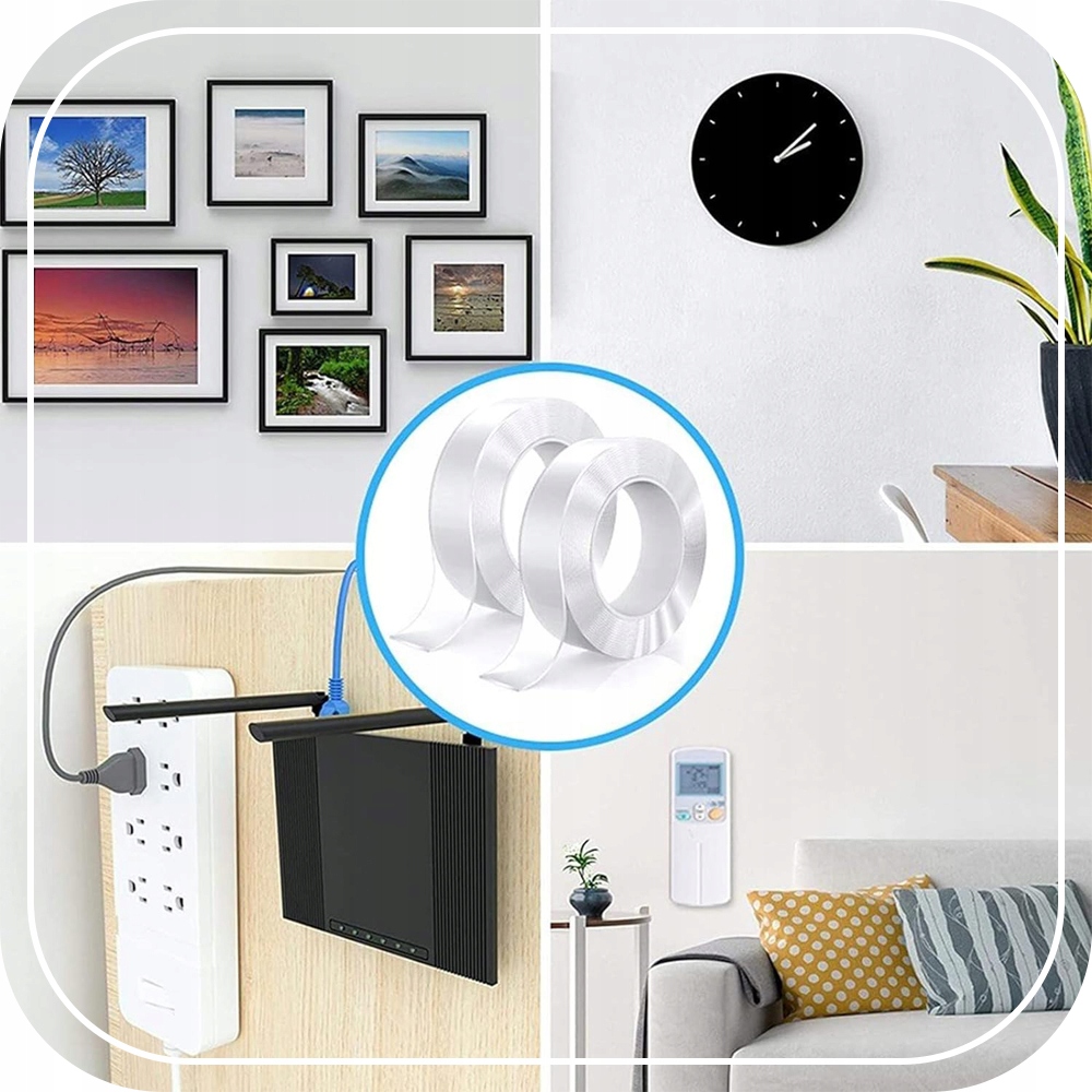 DWUSTRONNA TAŚMA NANO TAPE PRZEŹROCZYSTA MONTAŻOWA WIELOKROTNEGO UŻYTKU 5M Szerokość 20 mm