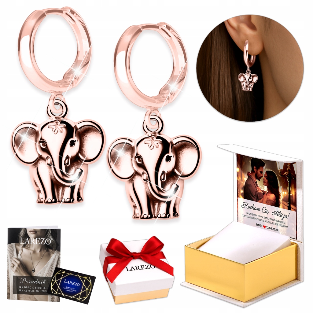 Pozlacené Náušnice 925 Slon Slon Visací Sloni Kruhy Kolečka se Slonem