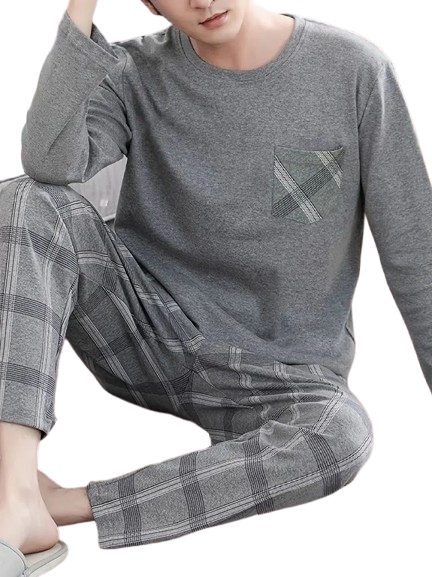 Klasické Šedé Pyžamo Dlouhé Kalhoty S Krátkým Rukávem Pánské Pyžamo S