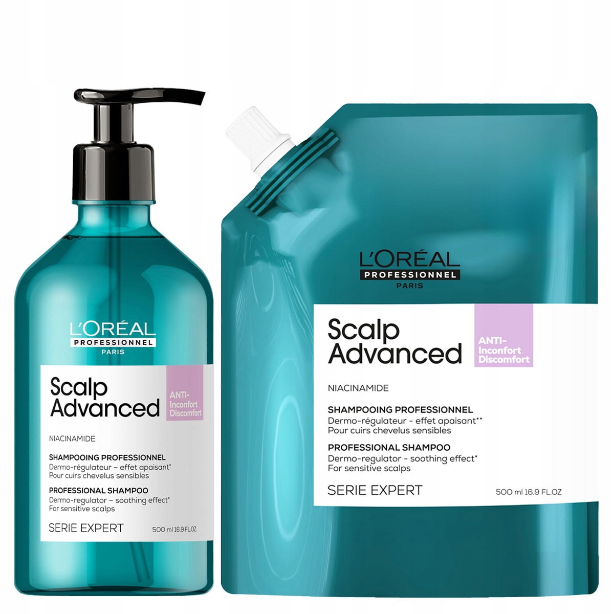 L'Oreal Scalp Advanced šampon zklidňující pokožku hlavy 500 ml a refill 500 ml