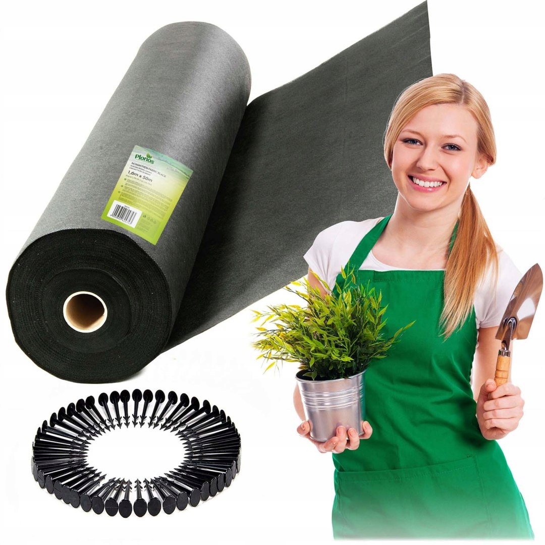 Agrotextilie zahradní 1,6 m x 50 m 90 g/m2 50 kolíčků Plonos černá