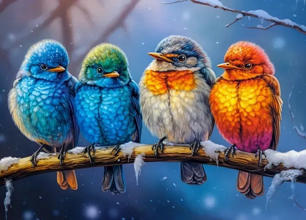 PUZZLE 120 UKŁADANKA KOLOROWE PTASZKI PTAKI ZIMA ZIMORODKI 6+ CASTOR