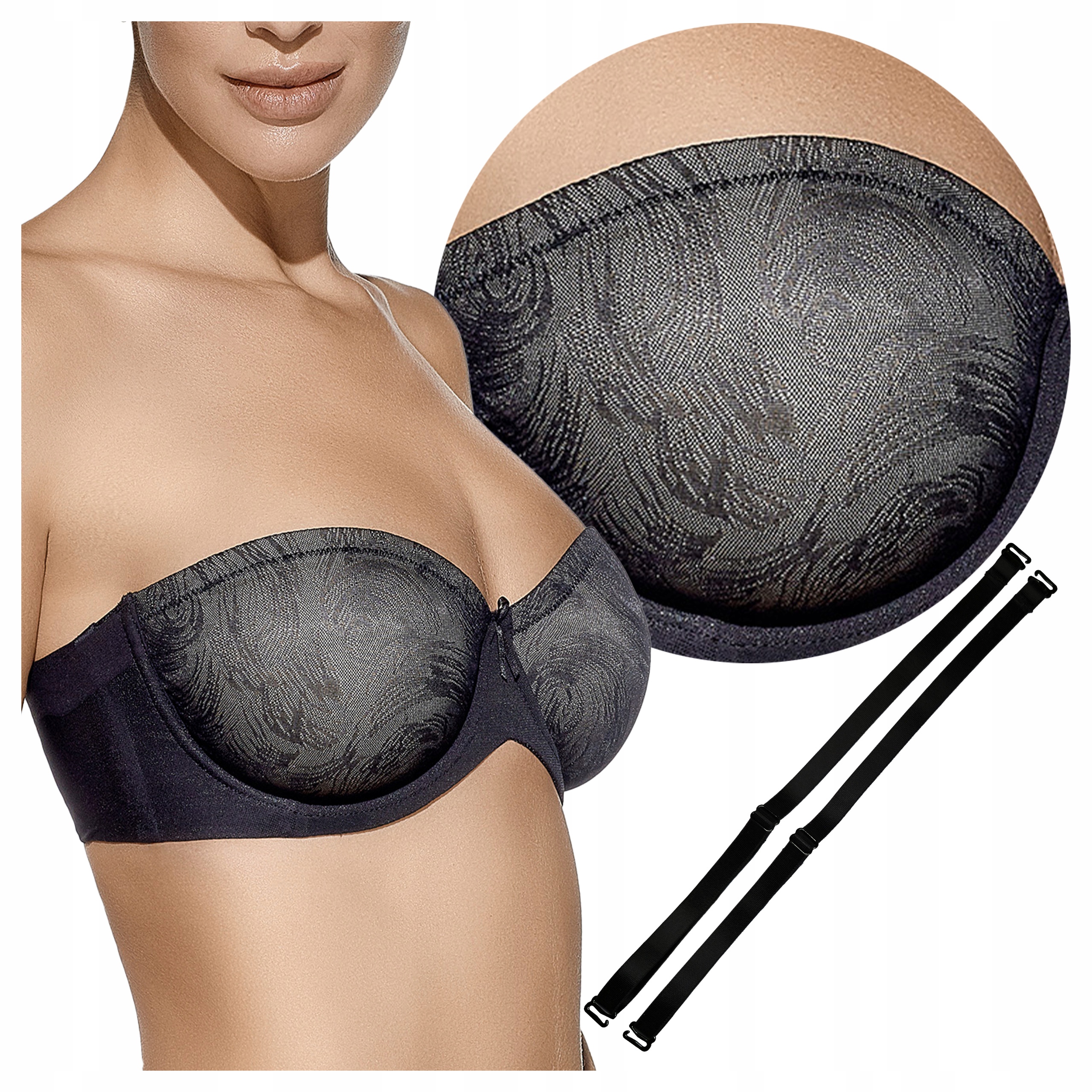 Samonosná měkká podprsenka s kosticemi ramínka Sandra černá 90C