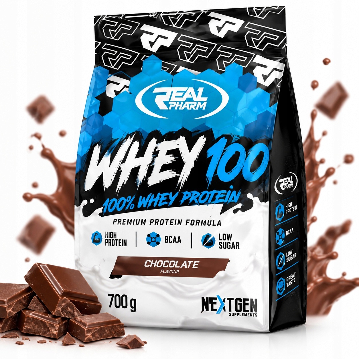 Wpc protein syrovátkový doplněk stravy Whey 100 Real Pharm 700 g Čokoládový